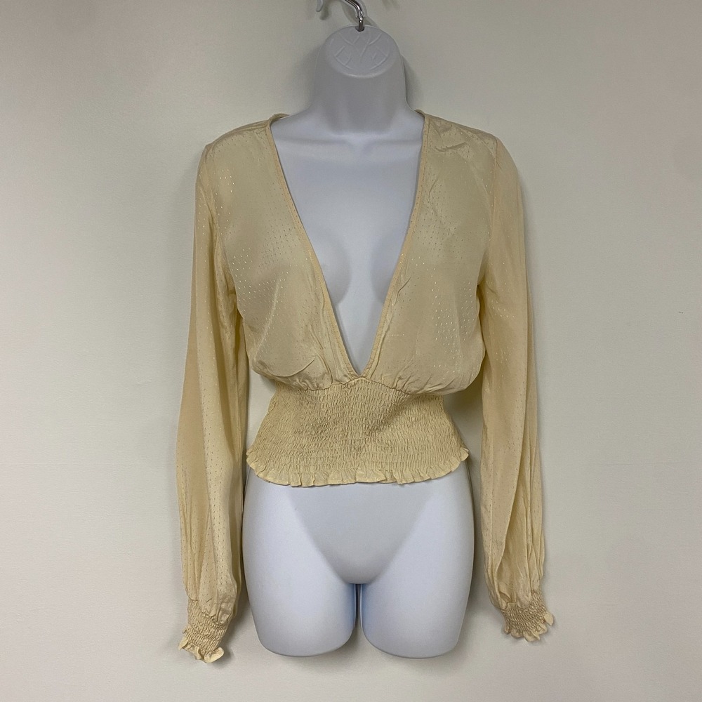 Urban Outfitters Country Western Crop Top Women Small Beige Slub Romance Prairie
